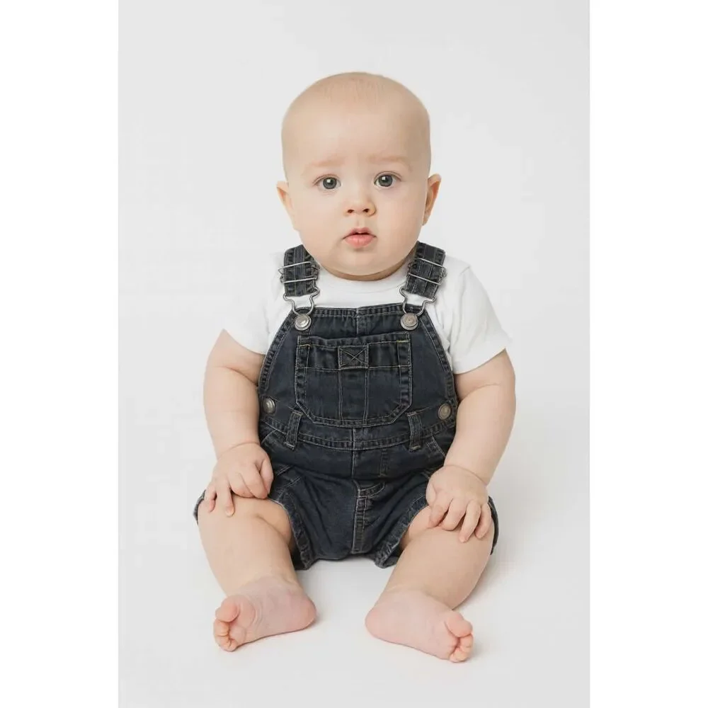 Vintage Baby Gap Overalls Shorts Black Denim Infant Baby 6-12M Boy Girl